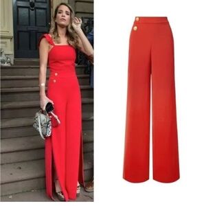 Alice + Olivia Red Wide Leg Pants High-Rise with side slits